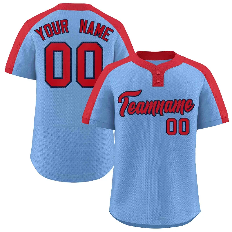 Baseball Jerseys with Tri-Blend Fabric for Soft Feel and Durability-Custom Light Blue Red-Navy Classic Style Authentic Two-Button Baseball Jersey