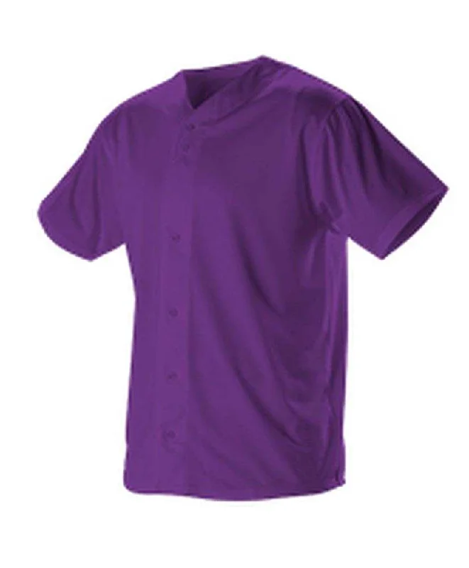 Baseball Jerseys with Moisture-Wicking Technology-Alleson Athletic 52MBFJY Youth Full Button Lightweight Baseball Jersey - Purple