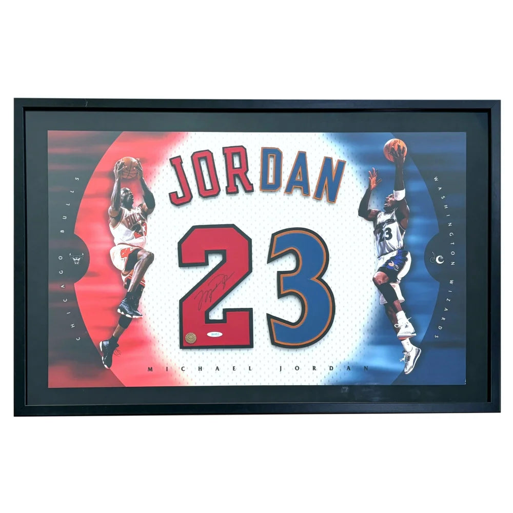 Basketball Jerseys with High-Performance Fabrics for Serious Athletes-Michael Jordan Signed Jersey Numbers Framed Photo Collage UDA Bulls Wizards Auto