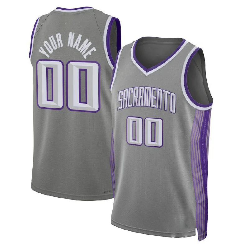 Basketball Jerseys with Reflective Details for Visibility-Custom S.Kings Unisex 202223 Swingman Jersey City Edition Gray Stitched Basketball Jersey