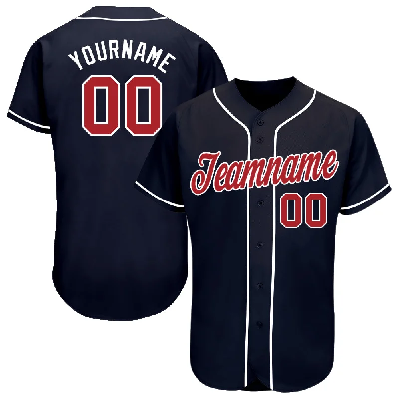 Baseball Jerseys with Embroidered Logos for Premium Look-Custom Navy Red-White Baseball Jersey