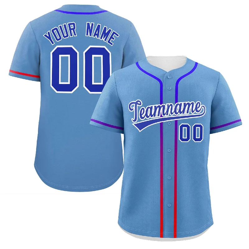 Baseball Jerseys with Adjustable Neck Design for Perfect Fit-Custom Light Blue Royal Personalized Gradient Ribbed Design Authentic Baseball Jersey