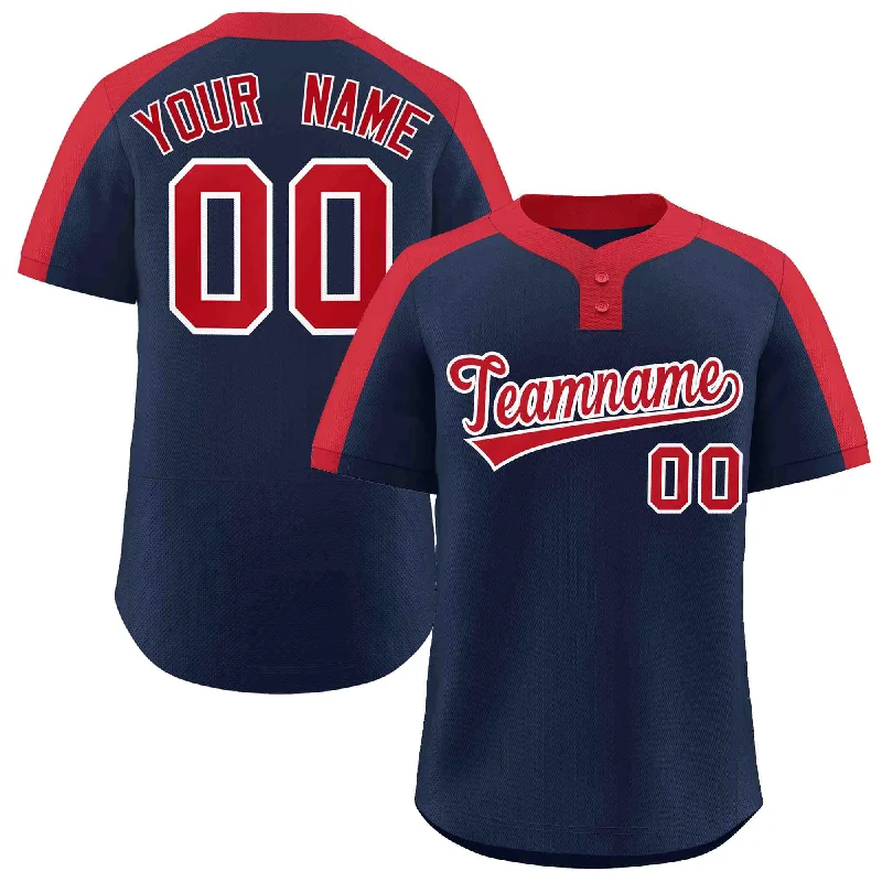 Baseball Jerseys with Raglan Sleeves for Mobility-Custom Navy Red-White Classic Style Authentic Two-Button Baseball Jersey