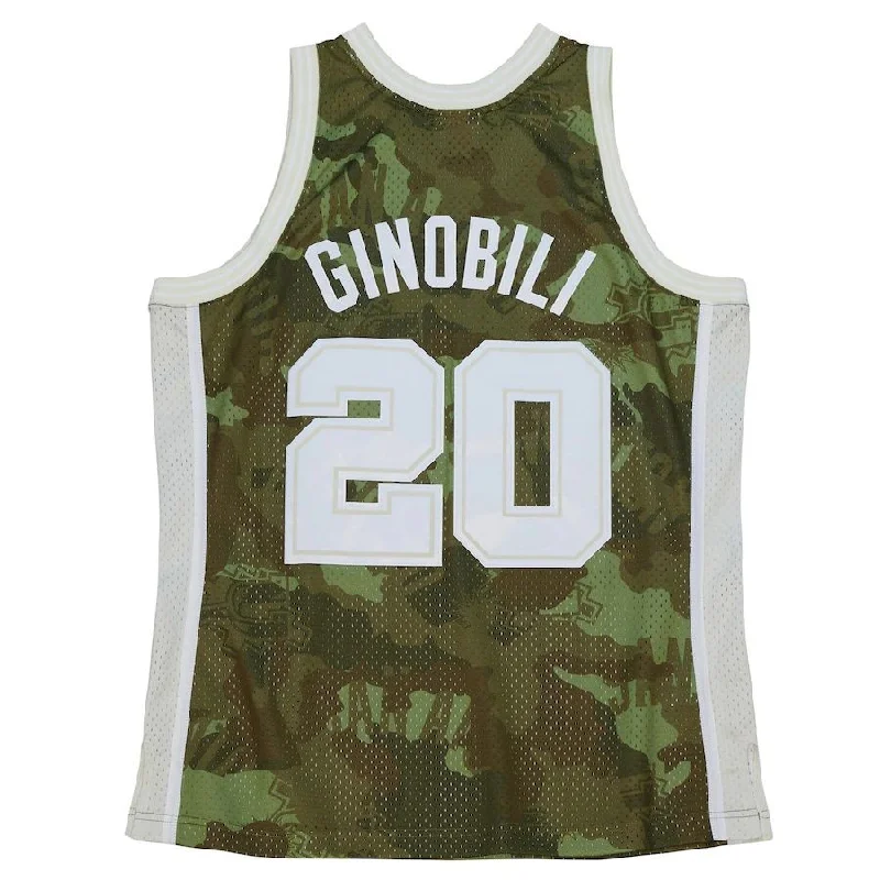 Basketball Jerseys with Reinforced Stitching for Durability-S.Antonio Spurs #20 Manu Ginobili Mitchell & Ness Unisex Hardwood Classics 2002-03 Ghost Green Swingman Jersey Camo Stitched American Basketball Jersey