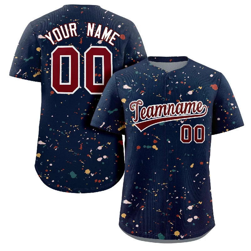 Baseball Jerseys with Zippered Neck for Versatility-Custom Navy Crimson-White Splash Graffiti Pattern Authentic Baseball Jersey