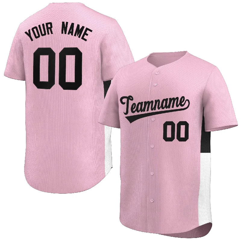 Baseball Jerseys with Stretchable Material for Maximum Comfort-Custom Light Pink Black-White Personalized Side Two-Tone Design Authentic Baseball Jersey