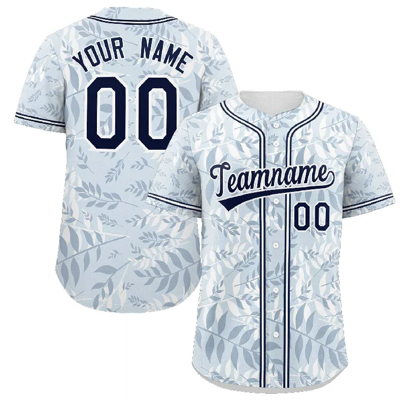 Baseball Jerseys with Unique Graphic Prints for Personal Style-Custom Light Blue Navy-White Graffiti Pattern Authentic Palm Leaf Baseball Jersey