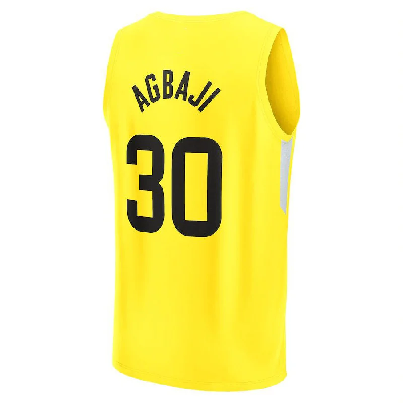 Basketball Jerseys with Heat-Transfer Numbers for Modern Appeal-U.Jazz #30 Ochai Agbaji Fanatics Branded 2022-23 Fast Break Replica Player Jersey Icon Edition Yellow Stitched American Basketball Jersey