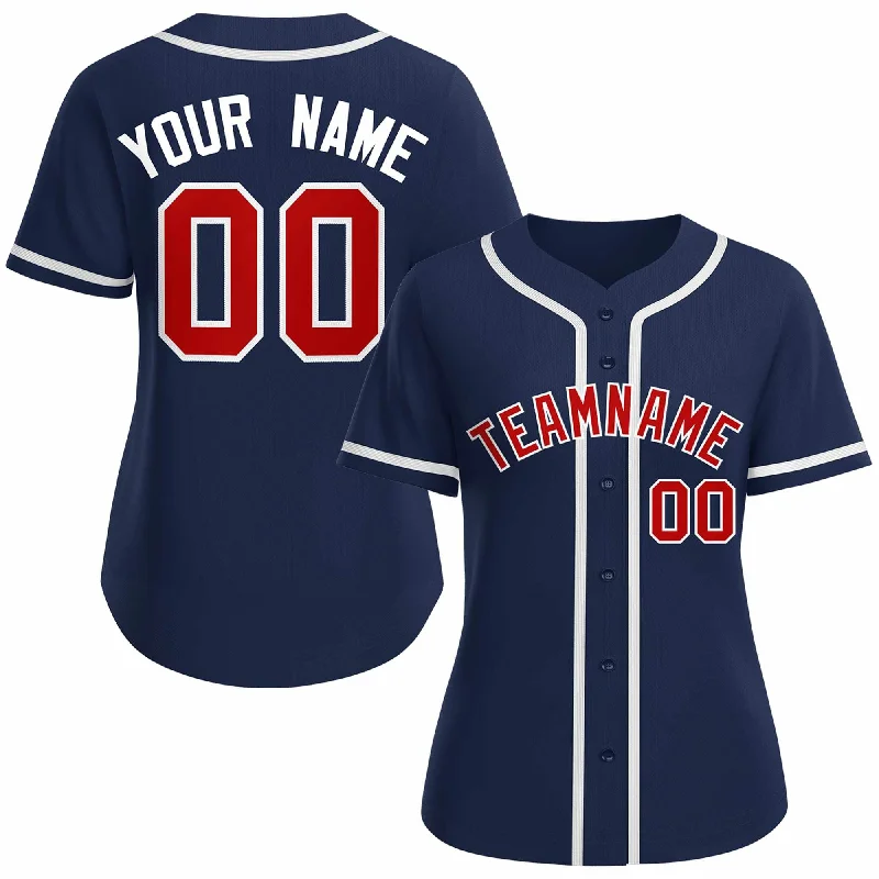 Custom Baseball Jerseys with Player Names and Numbers-Custom Navy Red White Classic Style Baseball Jersey for Women