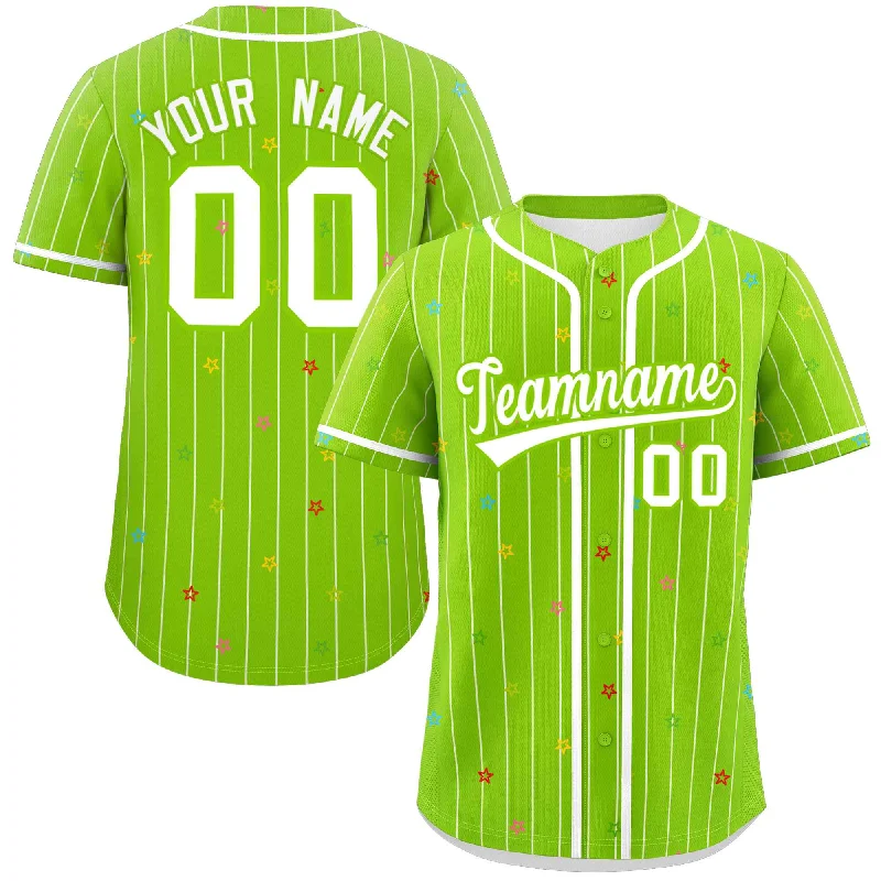 Baseball Jerseys with Lightweight Mesh Fabric for Breathability-Custom Neon Green White Stripe Fashion Personalized Star Pattern Authentic Baseball Jersey