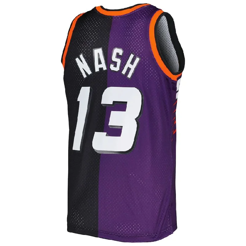 Basketball Jerseys with Quick-Release Zippers for Easy Removal-P.Suns #13 Steve Nash Mitchell & Ness Hardwood Classics 1996-97 Split Swingman Jersey Purple-Black Stitched American Basketball Jersey