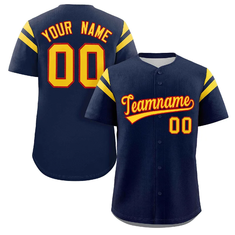 Baseball Jerseys with Large Team Logos for Strong Identity-Custom Navy Gold Classic Style Personalized Full Button Authentic Baseball Jersey