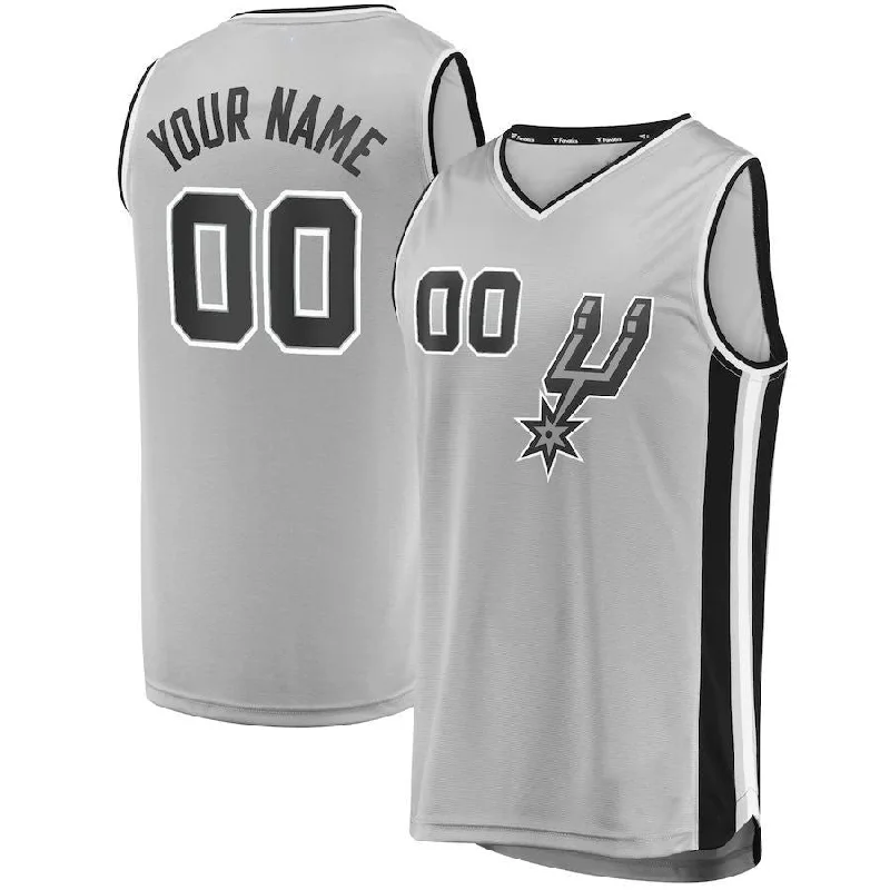 Basketball Jerseys with Elastic Waistband for Secure Fit-Custom S.Antonio Spurs Fanatics Branded  Fast Break Custom Replica Jersey Silver Statement Edition Stitched Basketball Jersey