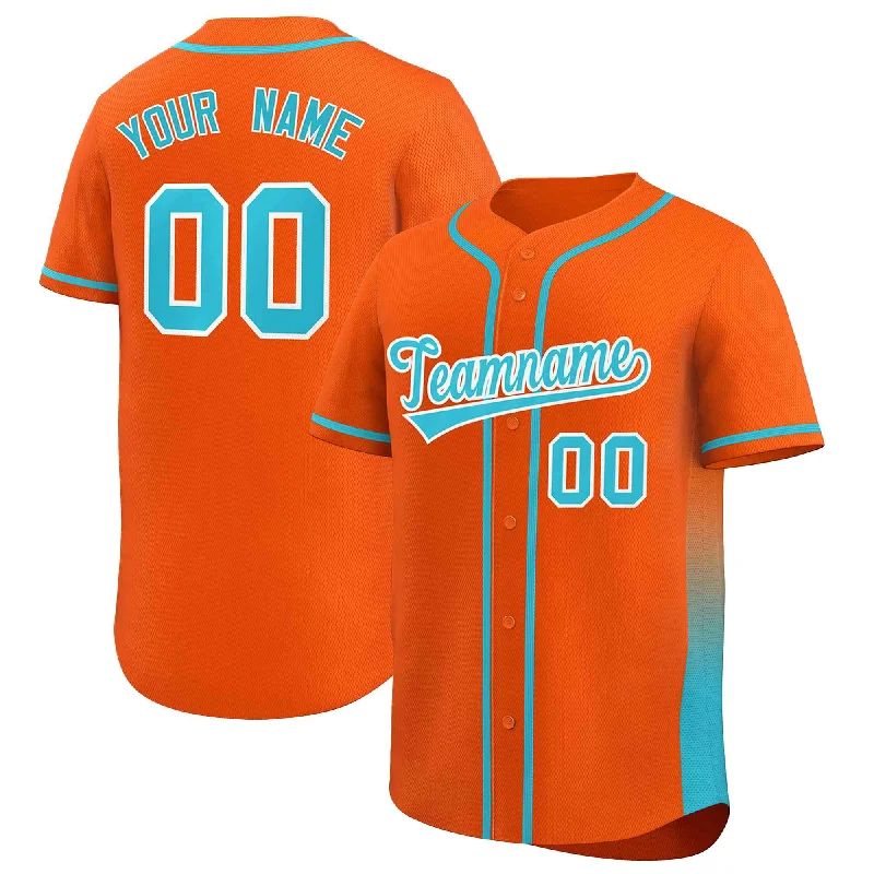 Baseball Jerseys with Tri-Blend Fabric for Soft Feel and Durability-Custom Orange Aqua Personalized Gradient Side Design Authentic Baseball Jersey