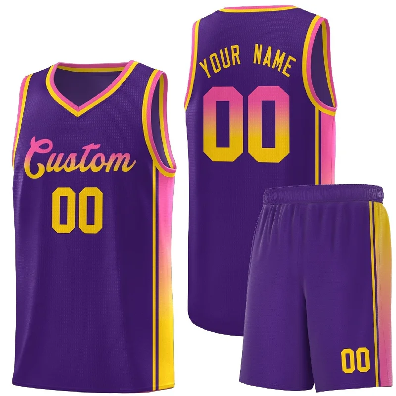 Basketball Jerseys with Stretch-Fit Design for Flexible Play-Custom Purple Pink-Gold Gradient Fashion Sports Uniform Basketball Jersey