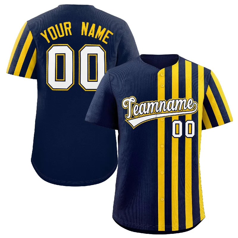 Baseball Jerseys with Soft Fabric for a Casual Look-Custom Navy Gold Thick Stripe Fashion Design Authentic Baseball Jersey