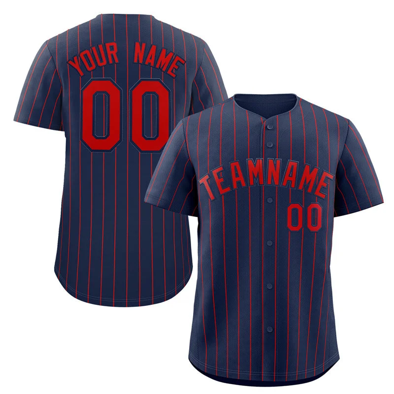 Baseball Jerseys with Mesh Inserts for Extra Ventilation-Custom Navy Red Stripe Fashion Authentic Baseball Jersey