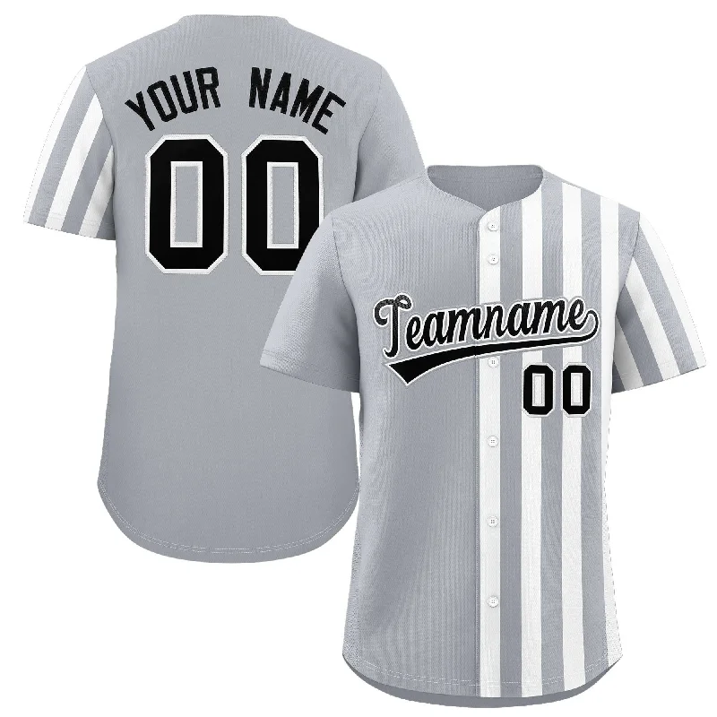 Baseball Jerseys with Padded Shoulders for Extra Protection-Custom Light Gray White Thick Stripe Fashion Design Authentic Baseball Jersey