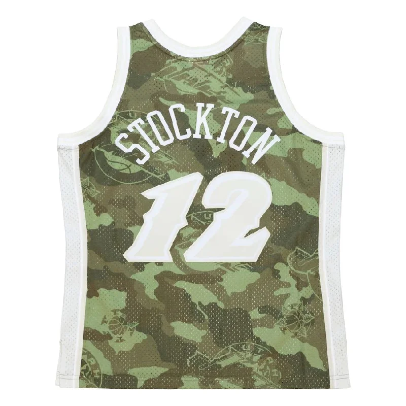 Basketball Jerseys with Durable Fabric for High-Performance Play-U.Jazz #12 John Stockton Mitchell & Ness Unisex Hardwood Classics 1998-99 Ghost Green Swingman Jersey Camo Stitched American Basketball Jersey