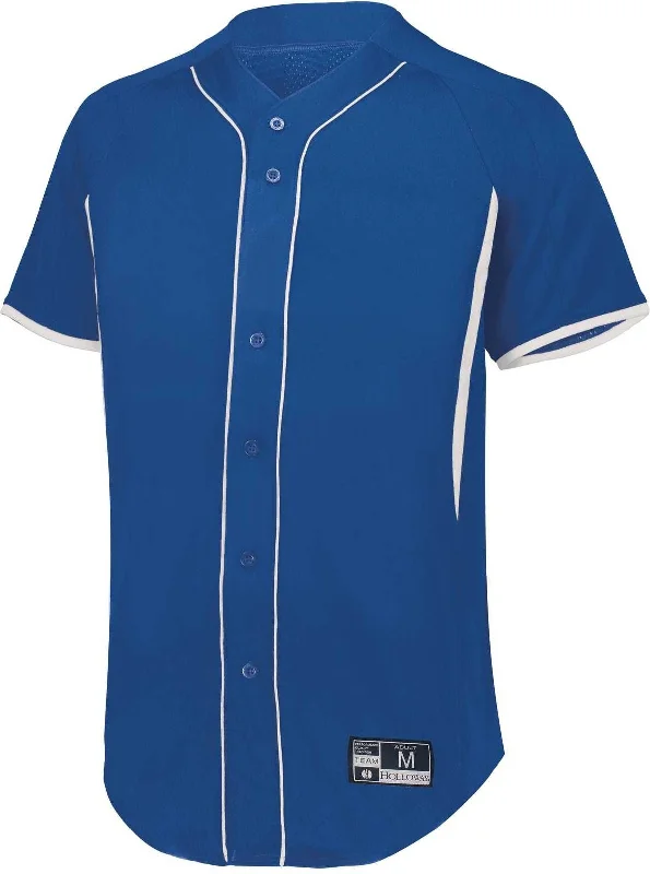 Baseball Jerseys with Stretchable Material for Maximum Comfort-Holloway 221025 Game7 Full-Button Baseball Jersey - Royal White