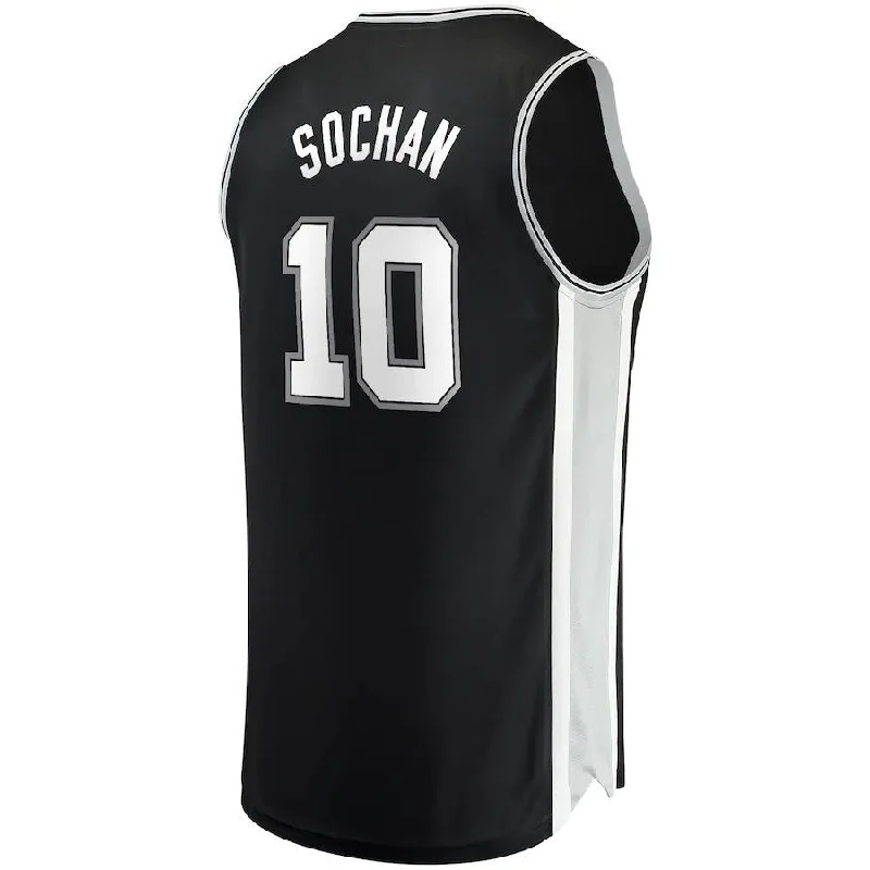 Basketball Jerseys with Heat-Pressed Numbers and Logos for Durability-S.Antonio Spurs #10 Jeremy Sochan Fanatics Branded 2022 Draft First Round Pick Fast Break Replica Jersey Icon Edition Black Stitched American Basketball Jersey