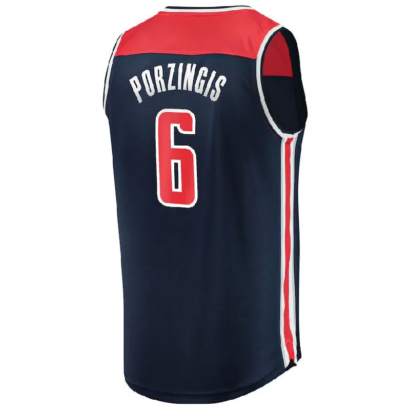 Personalized Basketball Jerseys for Players and Fans-W.Wizards #6 Kristaps Porzingis Fanatics Branded Fast Break Replica Jersey Navy Statement Edition Stitched American Basketball Jersey