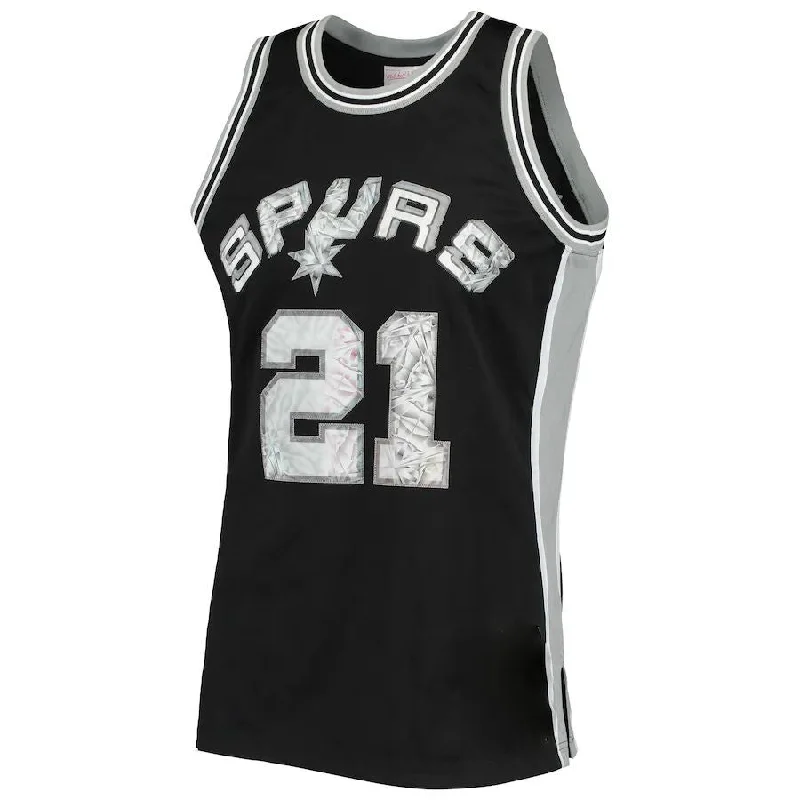 Basketball Jerseys with Customizable Back Designs for Personal Style-S.Antonio Spurs #21 Tim Duncan Mitchell & Ness 1996-97 Hardwood Classics 75th Anniversary Diamond Swingman Jersey Black Stitched American Basketball Jersey