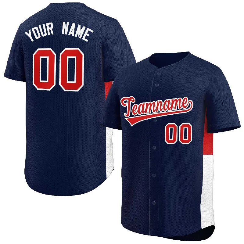 Baseball Jerseys with Full-Button Closure for Traditional Style-Custom Navy Red-White Personalized Side Two-Tone Design Authentic Baseball Jersey