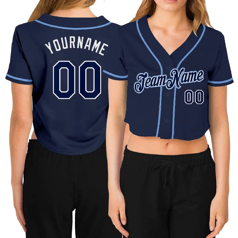 High-Quality Baseball Jerseys for Elite Players-Custom Women's Navy Navy-White V-Neck Cropped Baseball Jersey