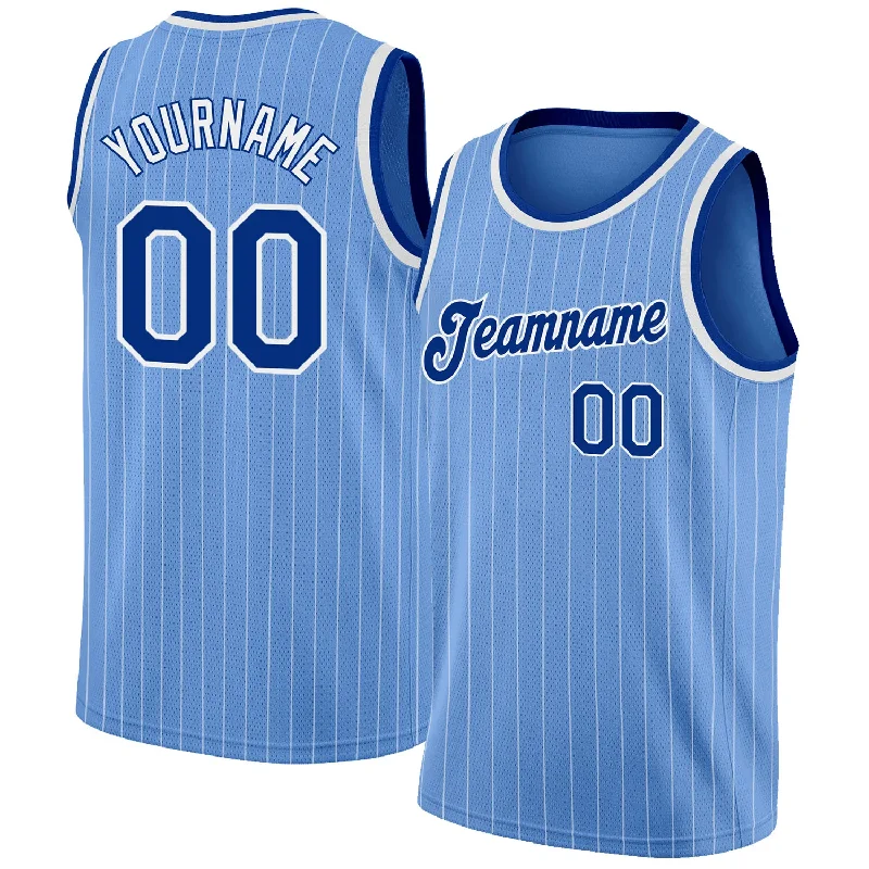 Basketball Jerseys with Colorful Patterns for Bold Look-Custom Light Blue White Pinstripe Royal-White Authentic Basketball Jersey