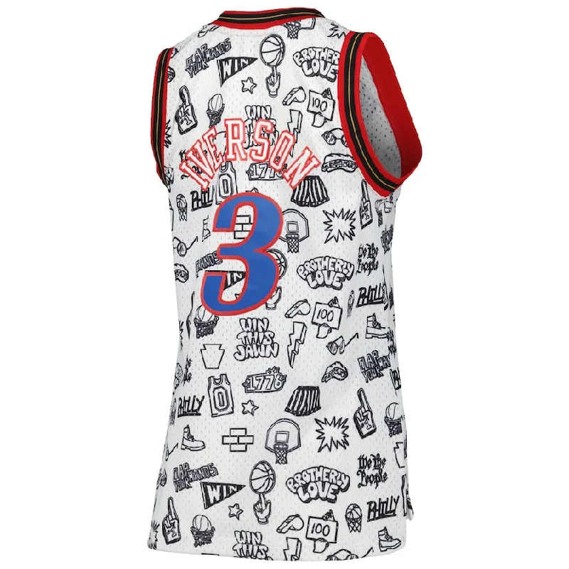 Basketball Jerseys with Unique Graphic Prints for Personal Style-PH.76ers #3 Allen Iverson Mitchell & Ness Women's 2000 Doodle Swingman Jersey White Stitched American Basketball Jersey