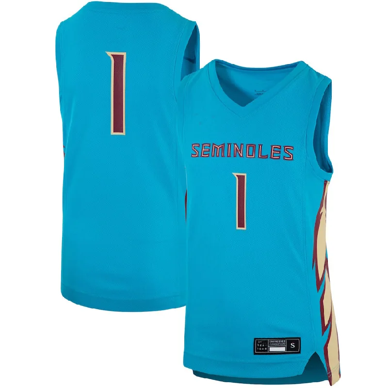 Personalized Basketball Jerseys for Players and Fans-#1 F.State Seminoles Team Replica Basketball Jersey Turquoise Stitched American College Jerseys