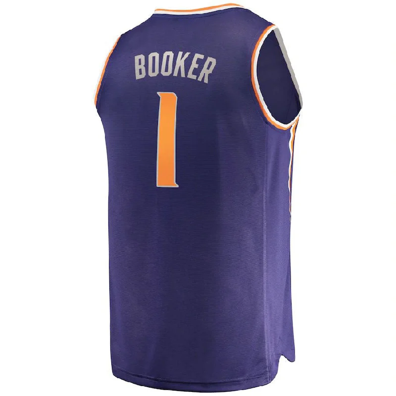 Basketball Jerseys with Stretch Fabric for Flexibility-P.Suns #1 Devin Booker Fanatics Branded Fast Break Replica Player Jersey Icon Edition Purple Stitched American Basketball Jersey