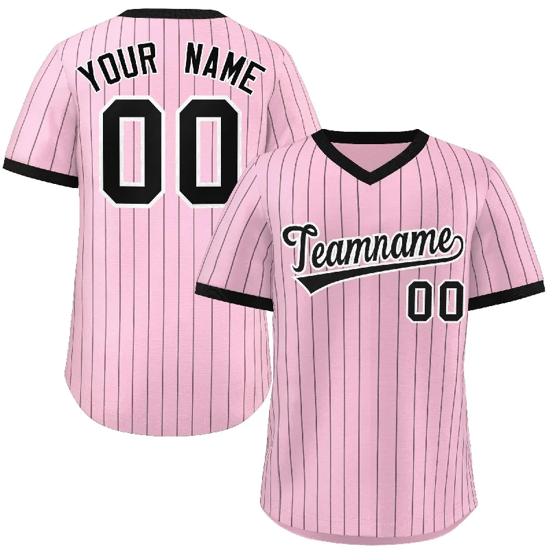 Baseball Jerseys with Custom Colors for Team Branding-Custom Light Pink Black Stripe Fashion Authentic Pullover Baseball Jersey