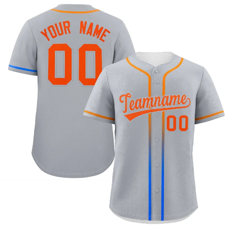 Youth Baseball Jerseys with Elastic Sleeves for Secure Fit-Custom Light Gray Orange Personalized Gradient Ribbed Design Authentic Baseball Jersey