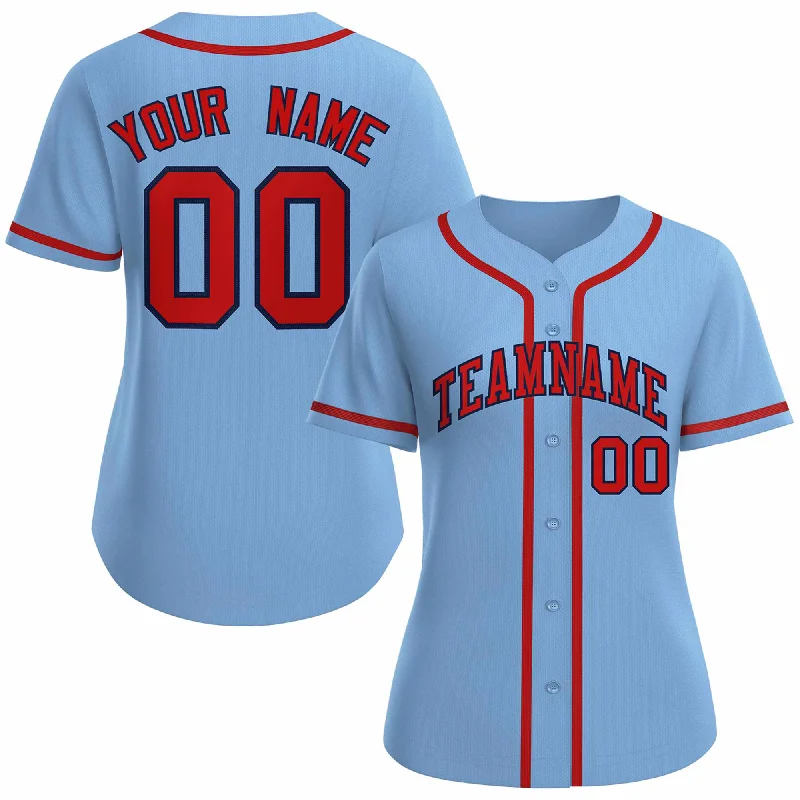 Baseball Jerseys with Mesh Back for Extra Cooling-Custom Light Blue Red Navy Classic Style Baseball Jersey for Women