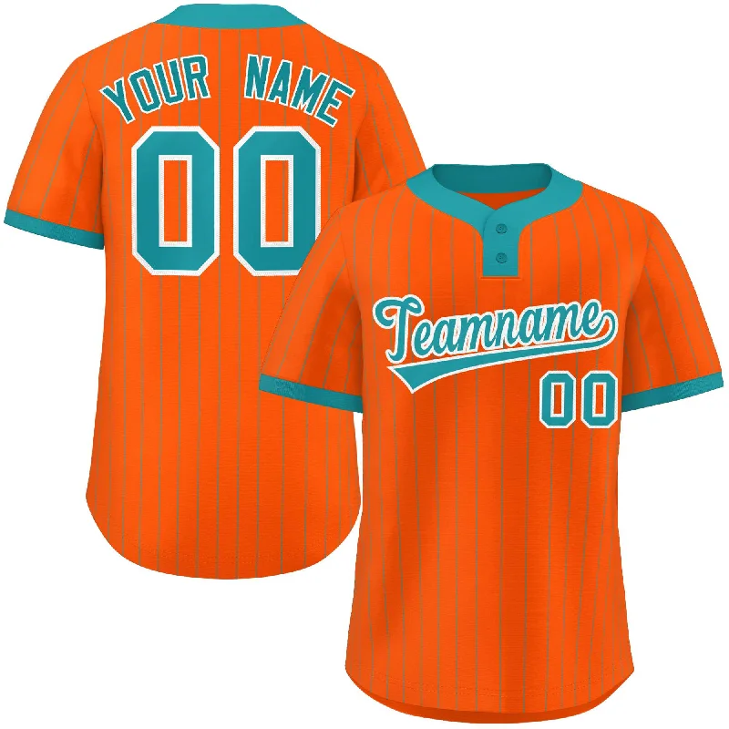 Baseball Jerseys with Tapered Sleeves for Stylish Fit-Custom Orange Aqua Stripe Fashion Authentic Two-Button Baseball Jersey