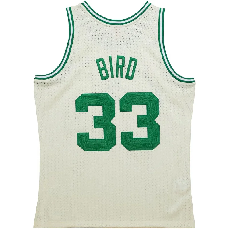 Basketball Jerseys with Classic Pinstripe Design for Vintage Look-B.Celtics #33 Larry Bird Mitchell & Ness Chainstitch Swingman Jersey - Cream Stitched American Basketball Jersey