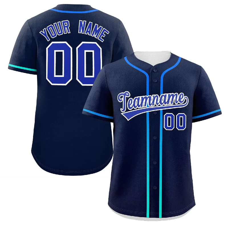 Baseball Jerseys with Lightweight Nylon Fabric for Ultimate Comfort-Custom Navy Royal Personalized Gradient Ribbed Design Authentic Baseball Jersey