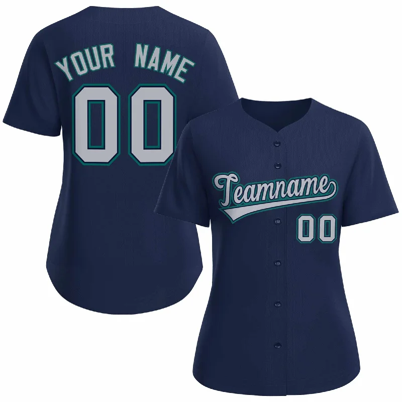 Baseball Jerseys with Lightweight Nylon Fabric for Ultimate Comfort-Custom Navy Gray Navy Classic Style Baseball Jersey for Women