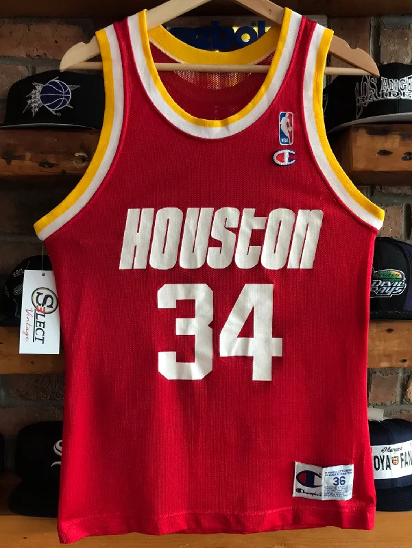 Basketball Jerseys with Adjustable Neck Design for Perfect Fit-Vintage Champion Houston Rockets Hakeem Olajuwon Jersey Size 36 Small