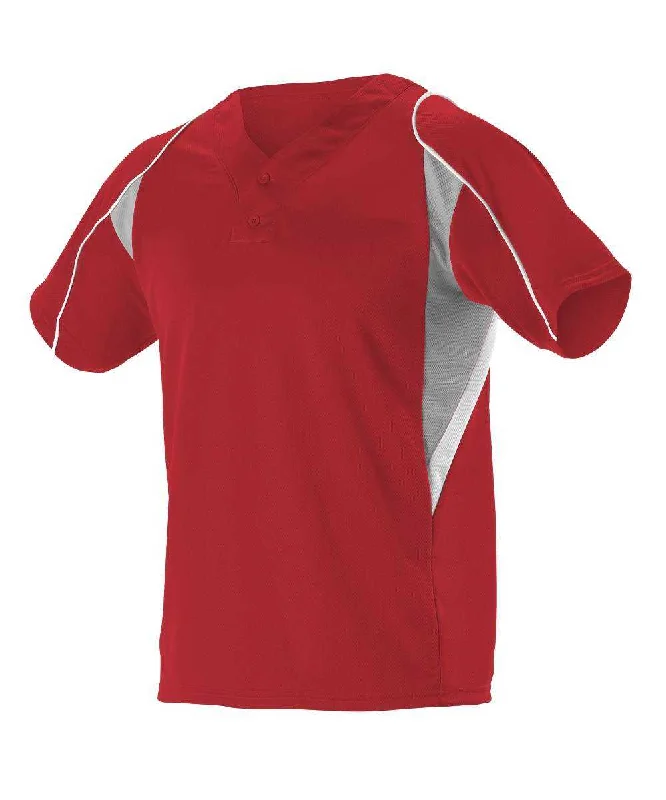 Baseball Jerseys with Non-Iron Fabric for Low Maintenance-Alleson Athletic 529 Adult 2 Button Henley Baseball Jersey - Scarlet Gray White