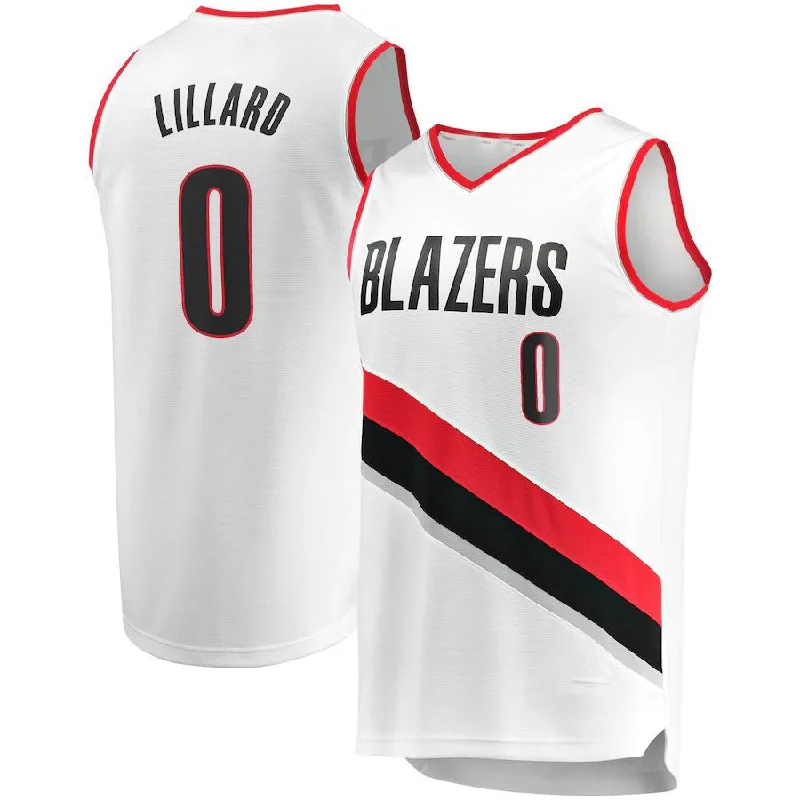 Basketball Jerseys with Minimalist Style for Sleek Appearance-P.Trail Blazers #0 Damian Lillard Fanatics Branded 2020-21 Fast Break Replica Jersey Association Edition White Stitched American Basketball Jersey