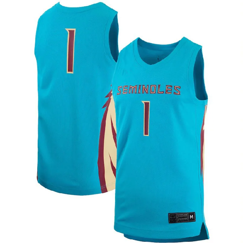 Custom Basketball Jerseys with Player Names and Numbers-#1 F.State Seminoles Team Alternate Replica Basketball Jersey Turquoise Stitched American College Jerseys