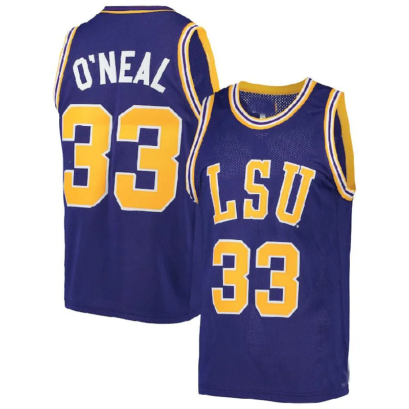 Basketball Jerseys with Piping for Traditional Style-L.Tigers #33 Shaquille O'Neal Original Retro Brand Alumni Basketball Jersey Purple Basketball Jersey Stitched American College Jerseys