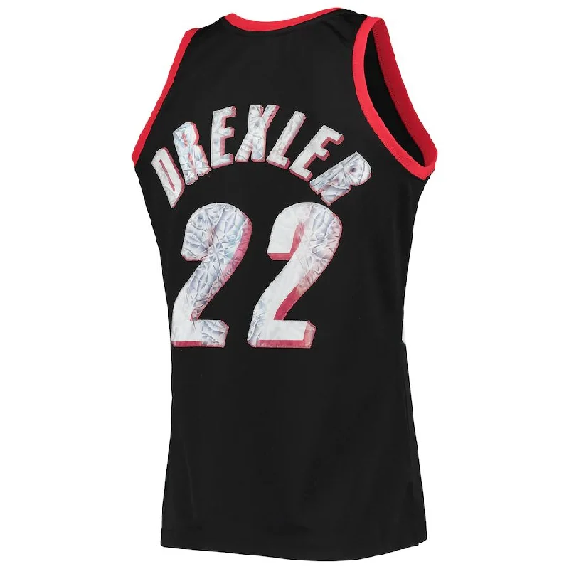 Basketball Jerseys with Soft Interior Lining for Comfort Against Skin-P.Trail Blazers #22 Clyde Drexler Mitchell & Ness 1996-97 Hardwood Classics  75th Anniversary Diamond Swingman Jersey Icon Edition Black Stitched American Basketball Jersey