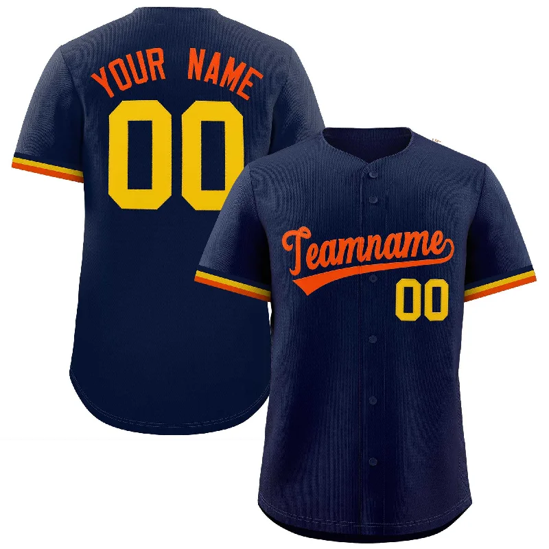 Baseball Jerseys with Custom Fit for Youth and Adults-Custom Navy Orange Full Button Design Authentic Baseball Jersey