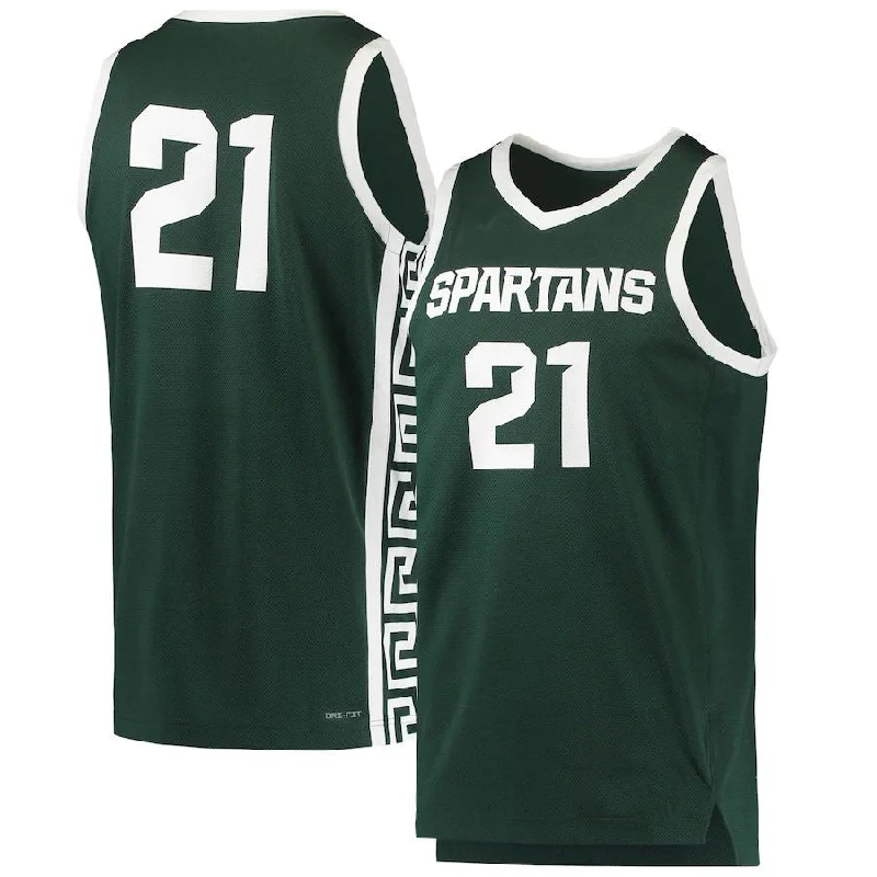 Basketball Jerseys with All-Over Stretch for Easy Movement-#21 M.State Spartans Replica Basketball Jersey  Green Stitched American College Jerseys