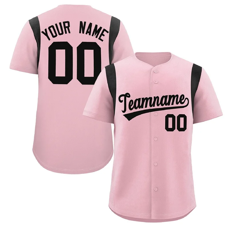 Baseball Jerseys with Raglan Sleeves for Mobility-Custom Light Pink Black Classic Style Personalized Full Button Authentic Baseball Jersey