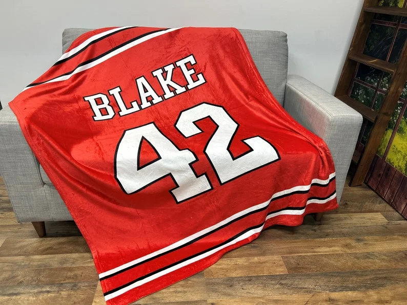 Basketball Jerseys with Customizable Back Designs for Personal Style-Personalized Sports Jersey Blanket, Custom Name Blanket, Basketball Football Baseball Blanket, Gift for him, Team Gift